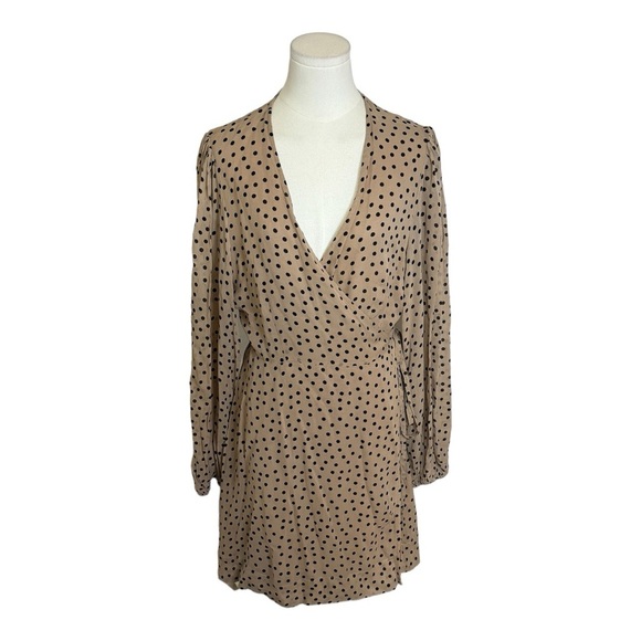 Ganni Brown Nude Polka Dot Wrap Mini Dress size 42 L 10 12 Work Date Night Party - Picture 8 of 13